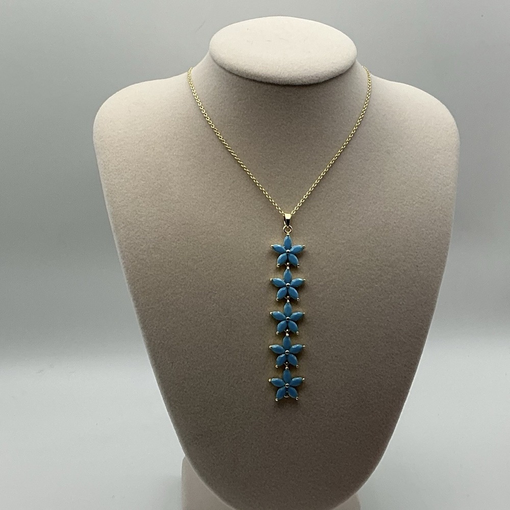 Adina Eden Turquoise Blue Floral Drop Pendant Gold Tone Necklace NIB